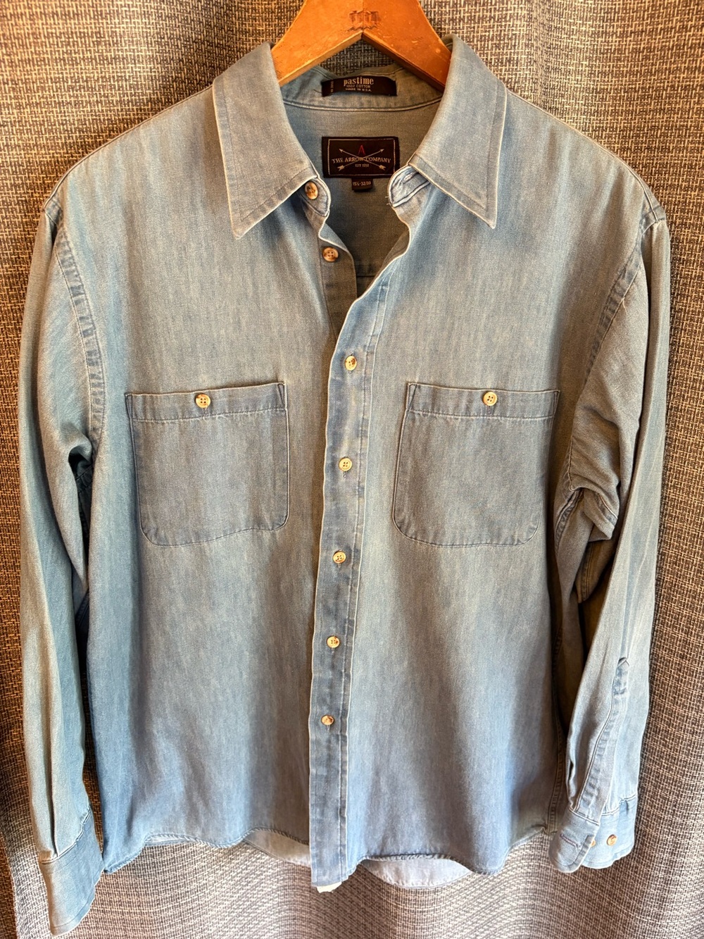 Vintage Arrow Company Pastime Chambray Denim Shirt Made USA 15.5 32/33
